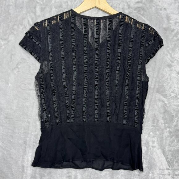 Womens Top 6 Sheer Lace Ribbon Cap Sleeve Black Lace Fairy Goth Whimsigoth Vamp - Picture 2 of 8